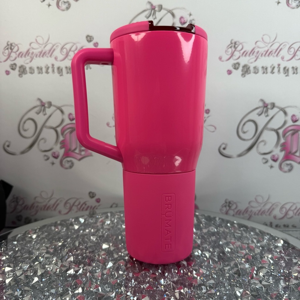Brumate cup MUV 35 oz neon Hot Pink Insulated Travel Mug with Handle non spill